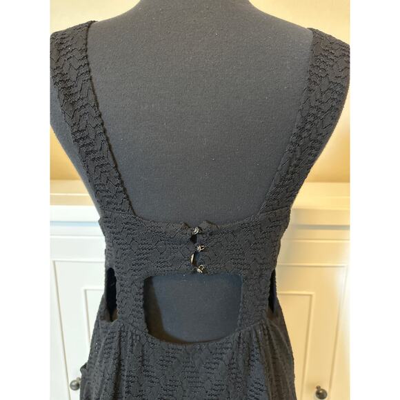 Free People Black Poppy Textured Mini Dress Sleeveless Size L Boho Summer Goth - Picture 7 of 13